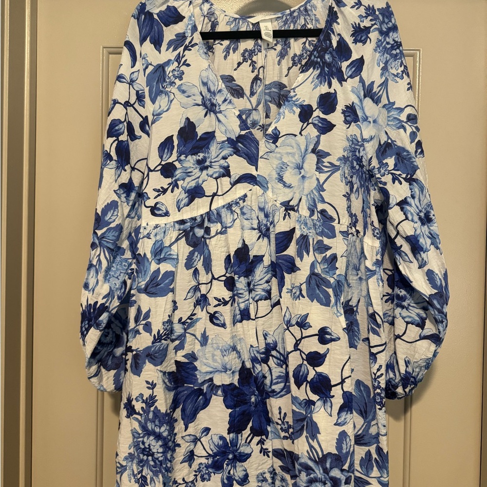 Floral Blue and White Dress